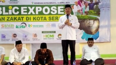 Kemenag Kota Serang mengumpulkan Baznas dan seluruh Lembaga Amil Zakat melalui public expose 2023 gerakan zakat di Kota Serang.
