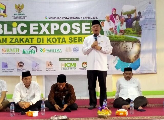 Kemenag Kota Serang mengumpulkan Baznas dan seluruh Lembaga Amil Zakat melalui public expose 2023 gerakan zakat di Kota Serang.