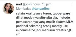 salah satu komentar netizen mengenai Tupperware.