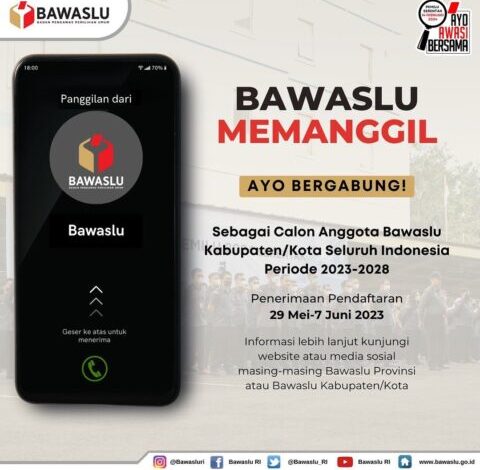 Infor rekrutmen anggota Bawaslu Kabupaten/Kota tahun 2023.