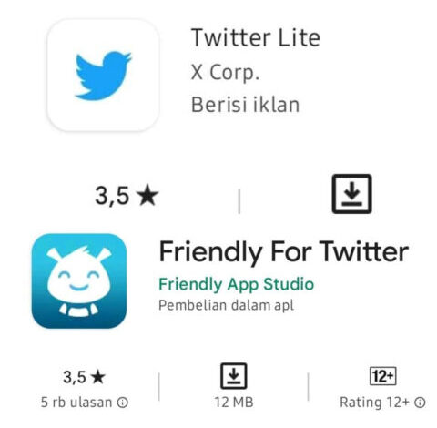 Link download Twitter Lite dan Friendly For Twitter untuk Android dan IOS. (Play Store dan App Store)