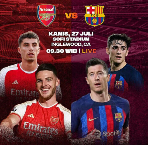 Prediksi dan link ive streaming Arsenal vs Barcelona