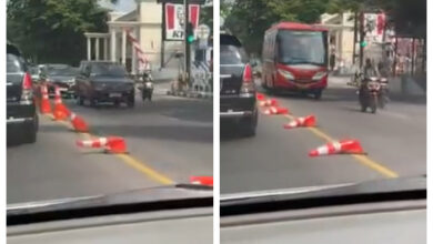 Suhu melonjak di Semarang, warganet bagikan Traffice Cone meleyot dijalan raya