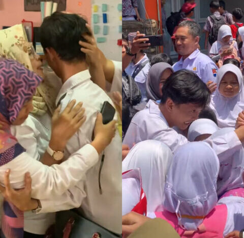 Reza Ernanda, guru honorer di Bogor batal dipecat dan disambut hangat oleh ratusan siswa. (TikTok/@bimaarya.activity)