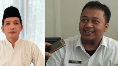 Dr Sutoto, Kepala Dinsos Pandeglang (kiri) dan Tb Nandar Suptandar Kepala Diskomsantik Pandeglang yang baru dilantik, Kamis 19 Oktober 2023