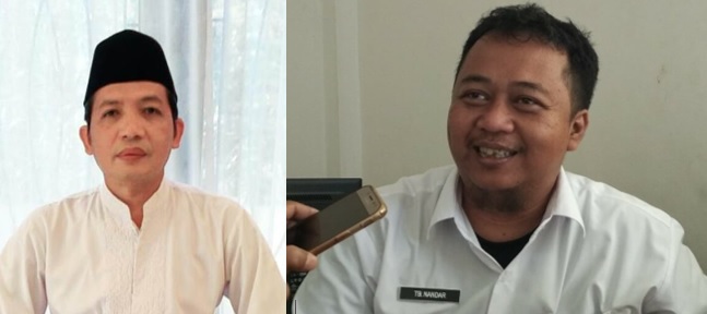 Dr Sutoto, Kepala Dinsos Pandeglang (kiri) dan Tb Nandar Suptandar Kepala Diskomsantik Pandeglang yang baru dilantik, Kamis 19 Oktober 2023