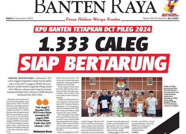Tampilan Koran Banten Raya yang memuat DCT, Sabtu 4 November 2023